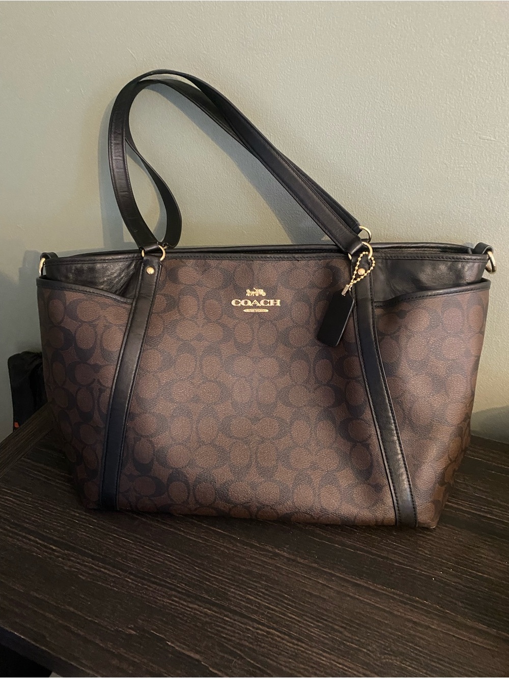 Coach Brown and Black Signature Canvas Tote